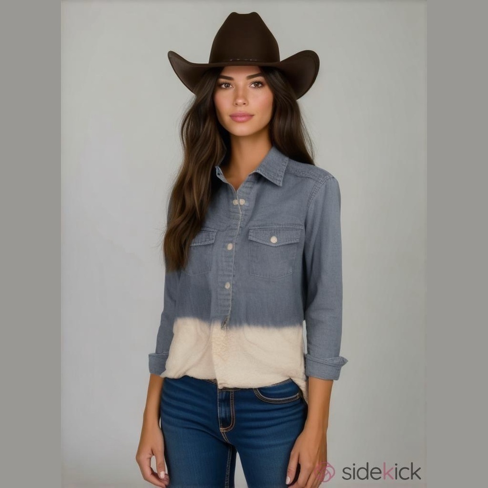 By Corpus Bleach Dipped Denim Button Down Shirt XS